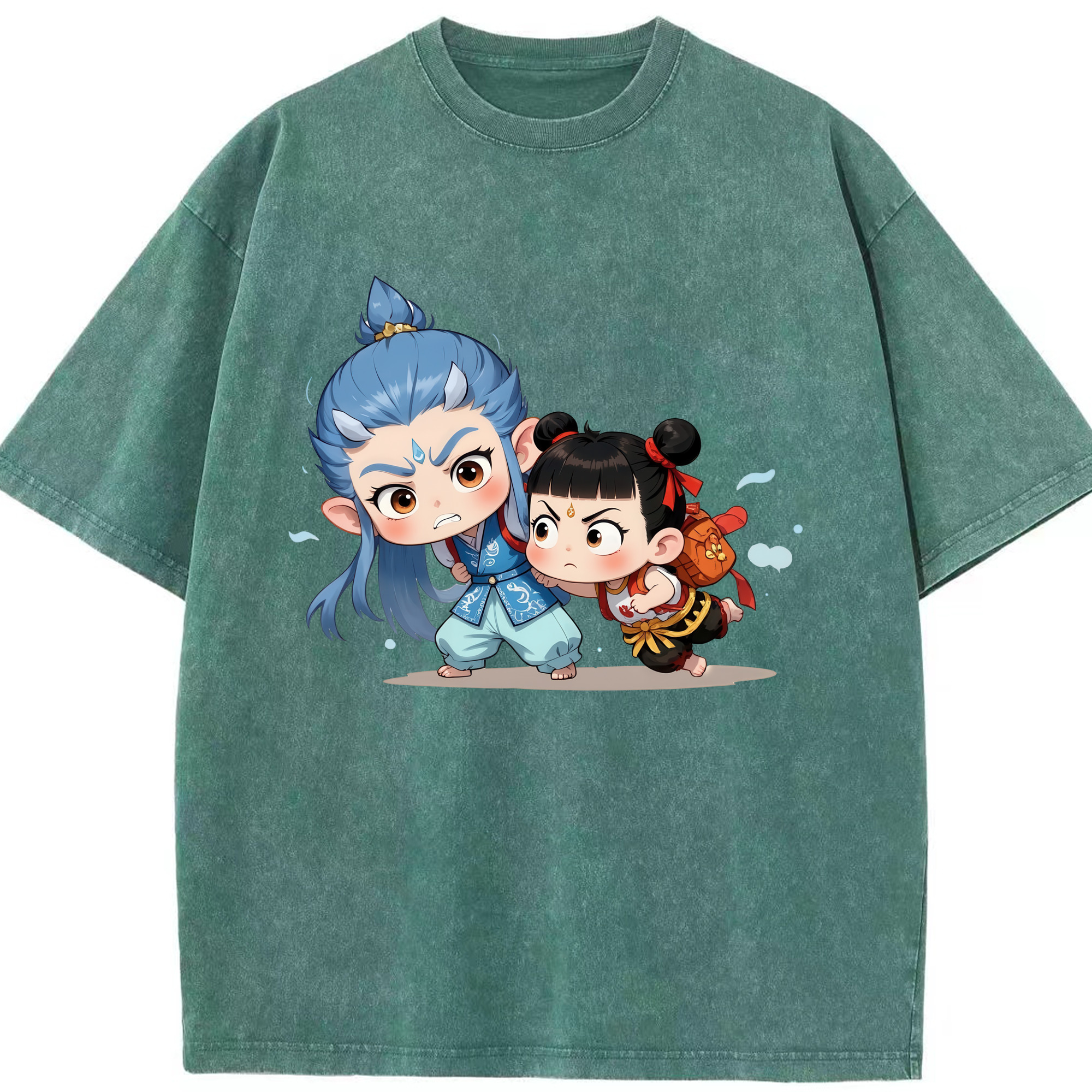 （画像用） Ne Zha 2 ナタ 魔童の大暴れ 綿100% ヴィンテージ風 半袖Tシャツ（フロントプリント）